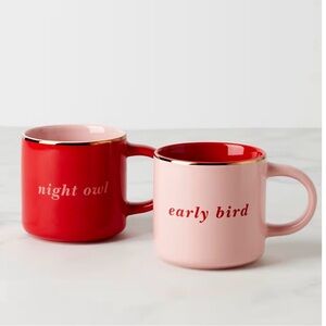 New Kate Spade New York Early Bird & Night Owl, Mugs, Set of 2, l